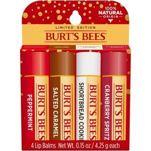 Burts Bees Lip Balm Set of 4 Shortbread Cookie Cranberry Sprz Caramel Peppermint